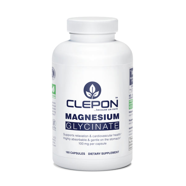 Magnesium Glycinate 180 Capsules – Chelated & Highly Absorbable | CLEPON