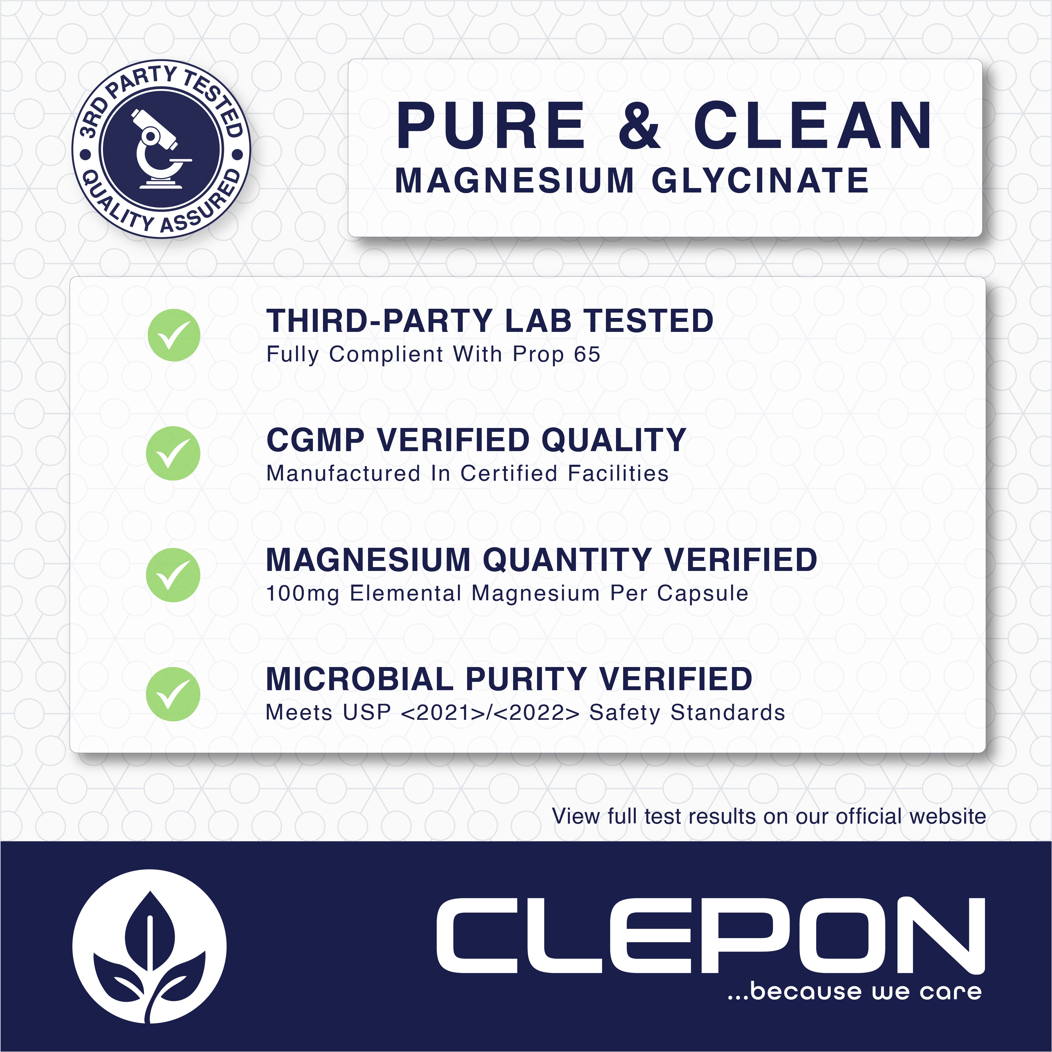 Clepon Magnesium Glycinate 60 capsules 3rd Party Tested