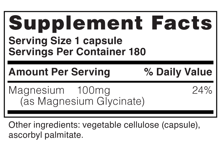 Supplement Facts for CLEPON Magnesium Glycinate