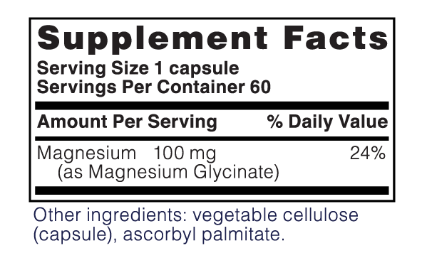 Supplement Facts for CLEPON Magnesium Glycinate