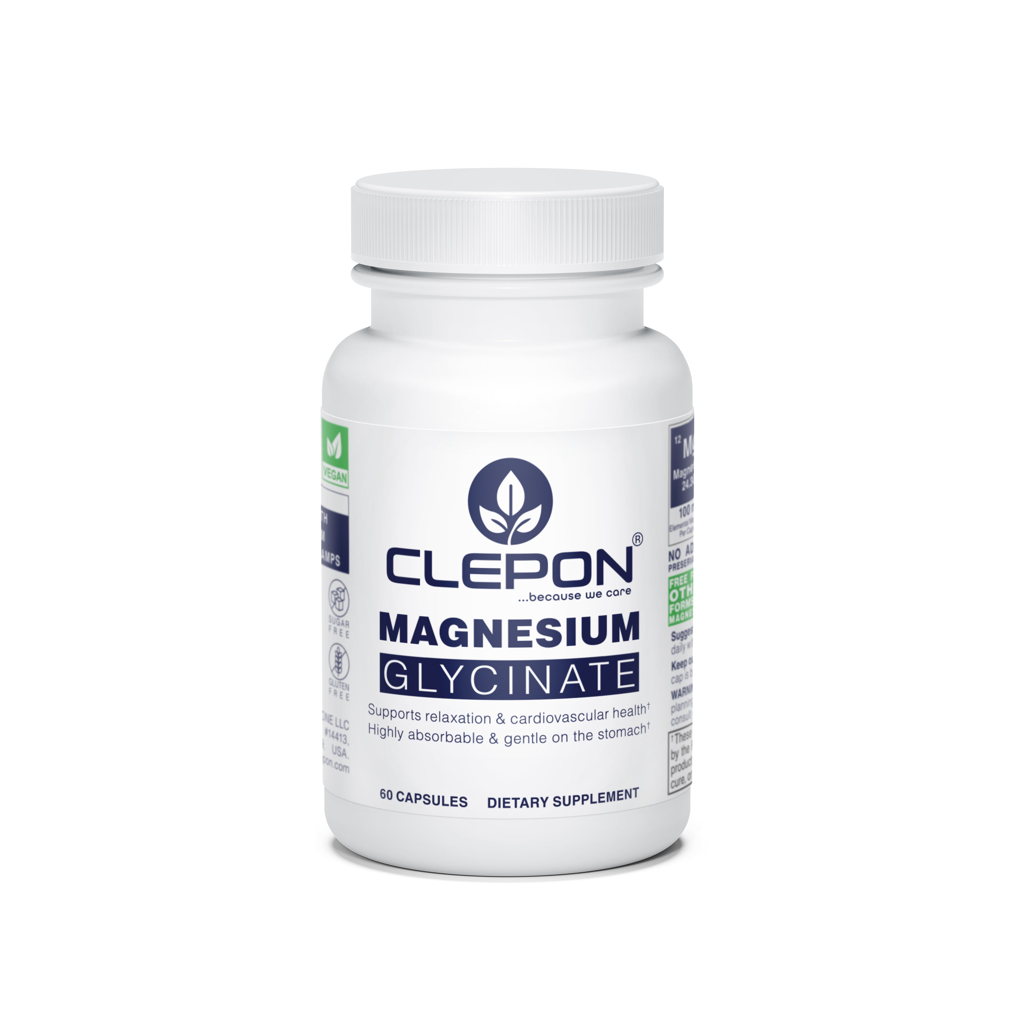Magnesium Glycinate – Chelated & Highly Absorbable (60 Capsules) – CLEPON