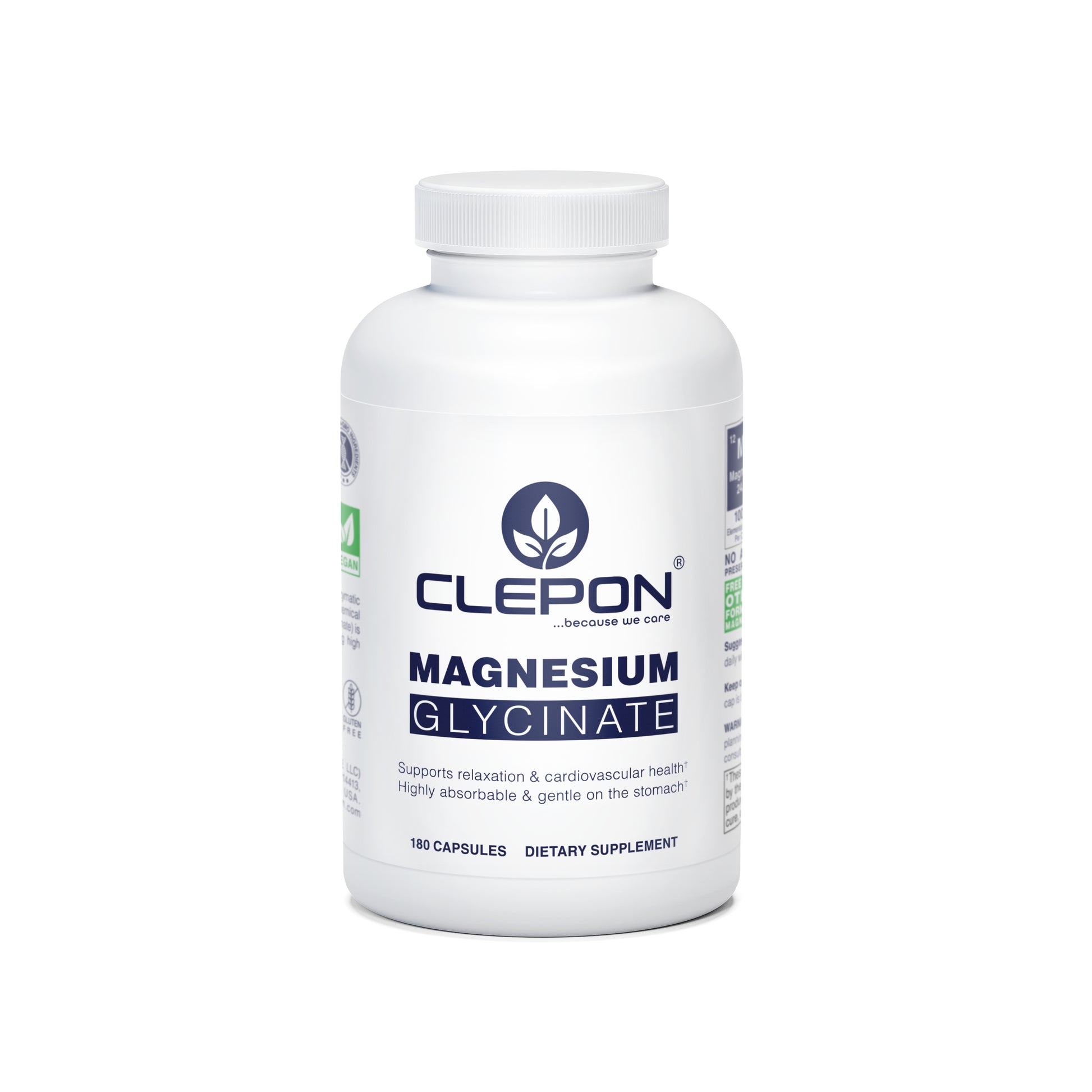 Magnesium Glycinate 180 Capsules – Chelated & Highly Absorbable | CLEPON